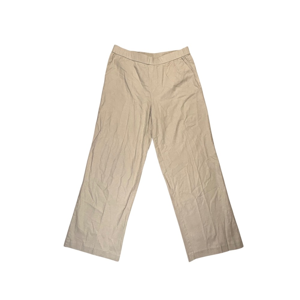 H BY HALSTON Women's Beige Linen Blend Wide Leg Pants Size 12 Lagenlook Neutral